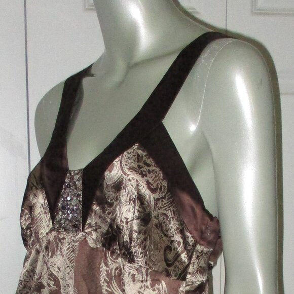 BCBG MAX AZRIA Brown & White Print Textured Paisley Silk Sleeveless Dress - Picture 5 of 7